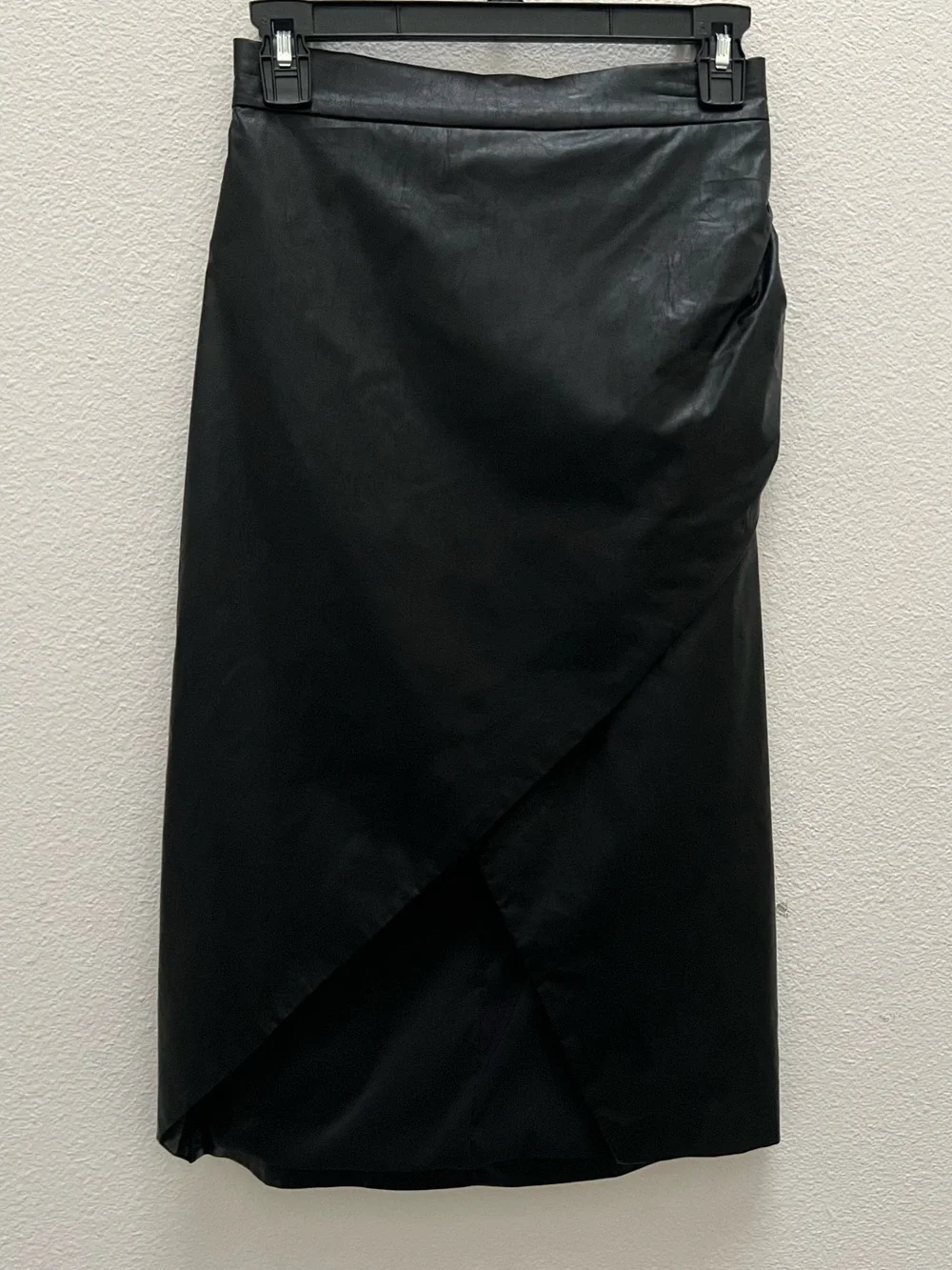 Black Faux Leather Midi Skirt